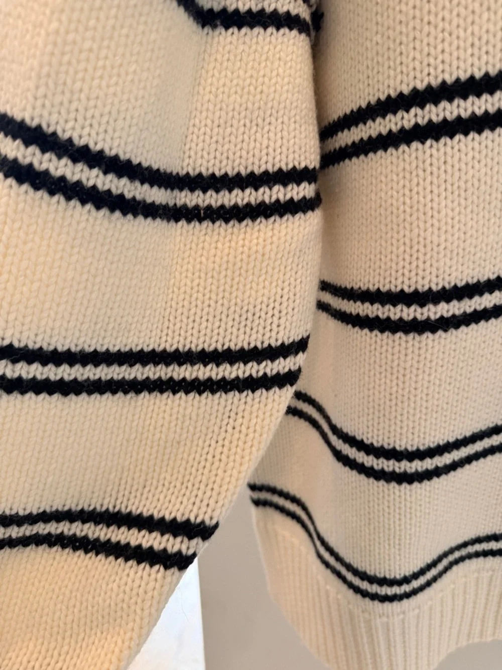 DISSH NWT Women's Cream Knit Quarter-Zip Sweater with Navy Stripes - Picture 3 of 5